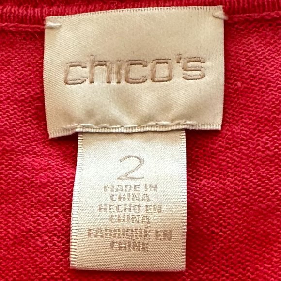 Chicos Pom Pom Fringe Watermelon Red Cardigan Size 2 (L) - Picture 5 of 9